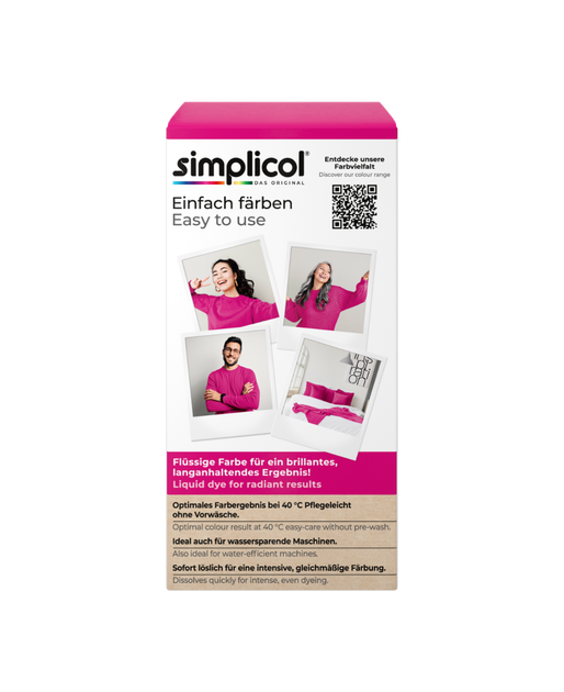 Фарба для одягу та текстилю Simplicol Pink-Berry Intensiv (Рожева ягода ) 400 г + 150 ml рідкий барвник без упаковки (пошкоджена) - Фото 5 Фарба для одягу та текстилю Simplicol Pink-Berry Intensiv (Рожева ягода ) 400 г + 150 ml рідкий барвник без упаковки (пошкоджена) - зображення 5