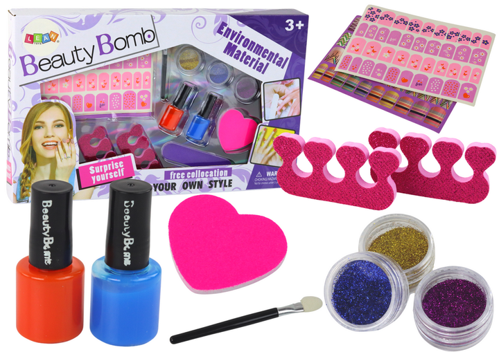 Zestaw do malowania paznokci dla dzieci LEAN Toys Beauty Bomb XXL naklejki i brokaty (5905884459171) - obraz 1