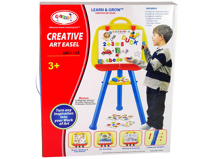 Tablica magnetyczna stojąca LEAN Toys Niebieski z żółtym, pisak i magnesy, szufladki i półka (5905323210806) - obraz 6