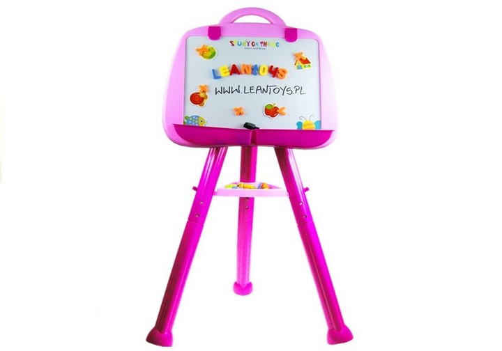 Tablica magnetyczna stojąca LEAN Toys Różowa, pisak i magnesy, szufladki i półka (5905515350549) - obraz 2
