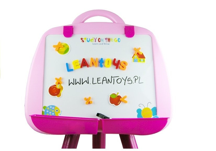Tablica magnetyczna stojąca LEAN Toys Różowa, pisak i magnesy, szufladki i półka (5905515350549) - obraz 3