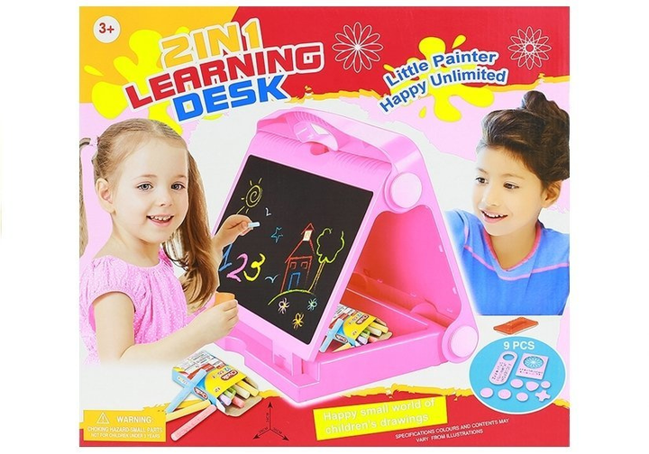 Дошка двостороння для крейди та маркерів LEAN Toys Рожева, з трафаретами крейдою та маркерами (5905884458051) - зображення 6