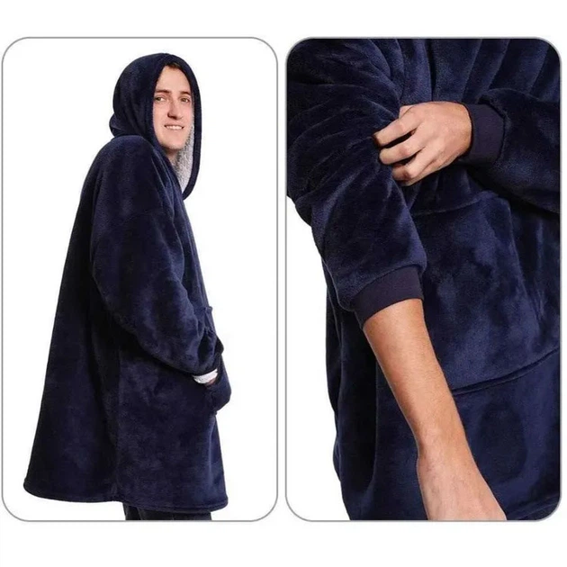 Плед толстовка с капюшоном и рукавами Huggle Hoodie оверсайз. Цвет: синий - изображение 15