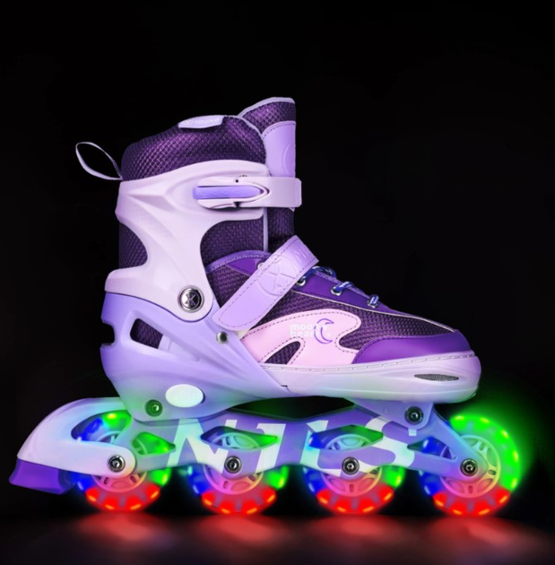 Rolki Nils Extreme NA0189 Moonbean z zestawem ochraniaczy roz. 31-34 S LED Fioletowe (5907695565119) - obraz 6