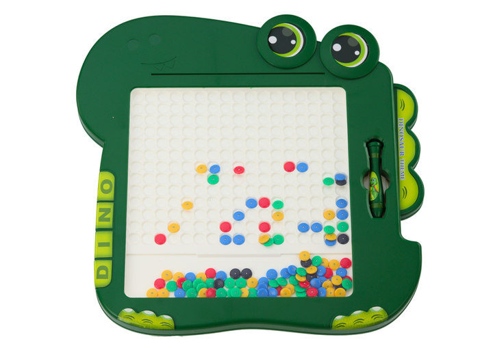 Stolik - układanka magnetyczna LEAN Toys Dinozaur, zielona, rysik i książeczka ze wzorami (5905991006374) - obraz 2