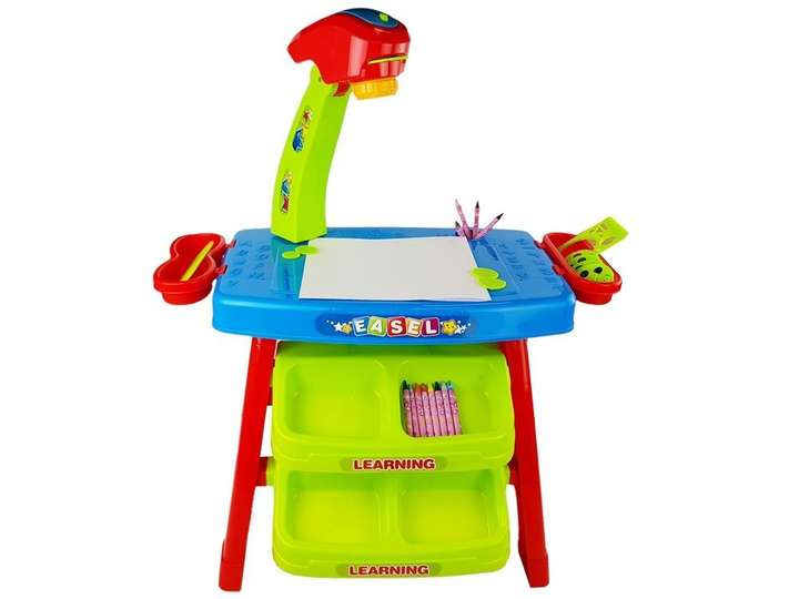 Навчальний столик з проектором LEAN Toys Синьо-Червоний, шухлядки і трафарети (5903802459197) - зображення 3