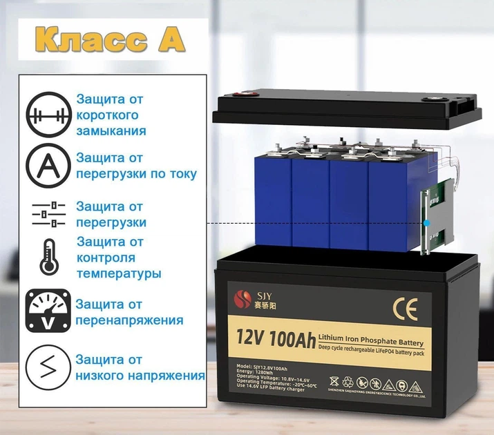 Аккумулятор SJY 100Ач 1280Wh LifePo4 12,8V + зарядное устройство - Фото 3 Аккумулятор SJY 100Ач 1280Wh LifePo4 12,8V + зарядное устройство - изображение 3