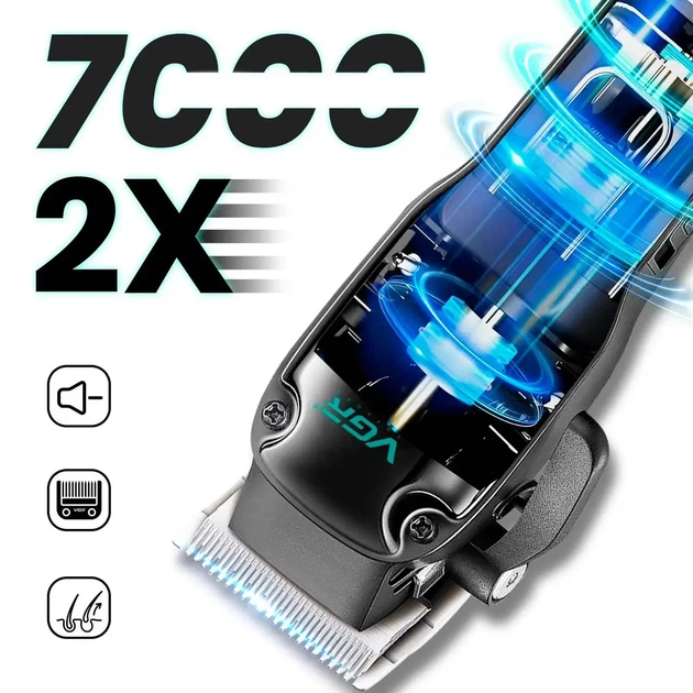 Акумуляторна машинка для стрижки VGR V-013 з LED-дисплеєм 8 насадок, 6500 об/хв, 2000mAh Зелений - зображення 8