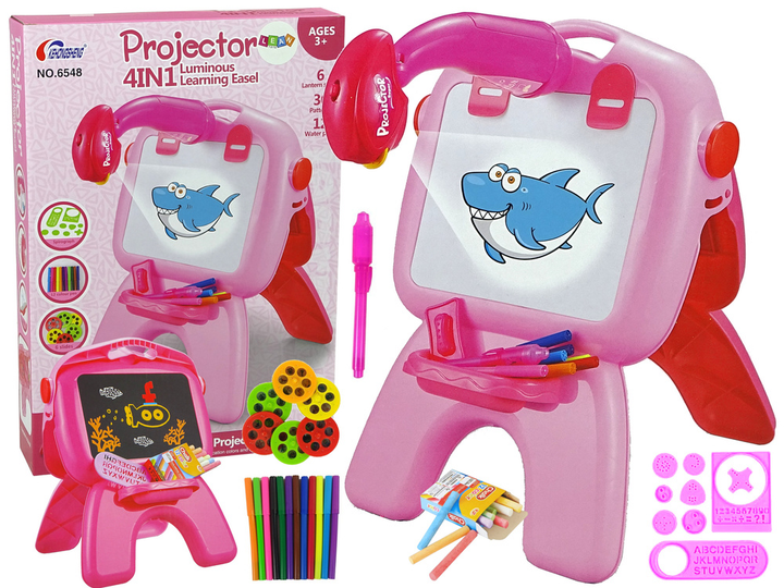 Дошка для малювання двостороння стояча LEAN Toys Рожева, з проектором та картинками (5904204755252) - зображення 1
