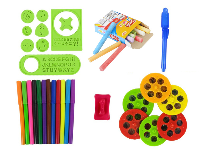Tablica do rysowania dwustronna stojąca LEAN Toys Czerwona z Niebieskim, z projektorem i obrazkami (5904204755245) - obraz 5