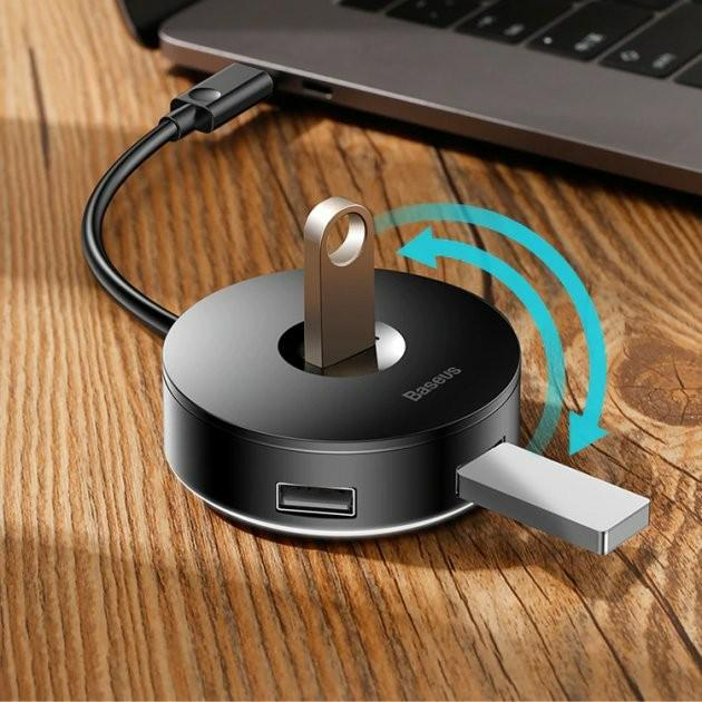 USB-Hub Baseus Plug-and-Play Round Box Type-C to 4 USB Black (CAHUB-G01) - изображение 2