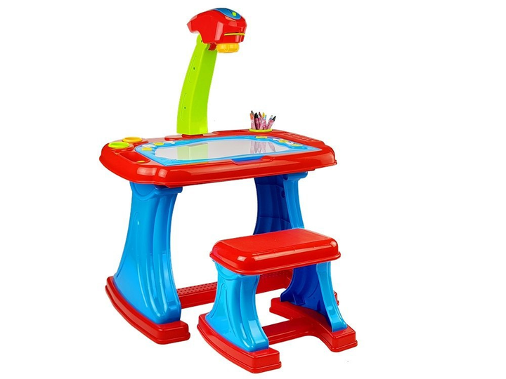 Stolik edukacyjny z projektorem LEAN Toys Niebiesko Czerwony z krzesełkom, magnesy i obrazki (5903802459180) - obraz 2