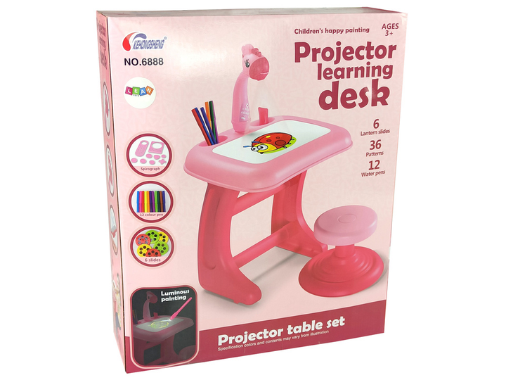 Столик для малювання з проектором LEAN Toys Рожевий зі стільчиком, шаблонами і фломастерами (5904204755238) - зображення 4
