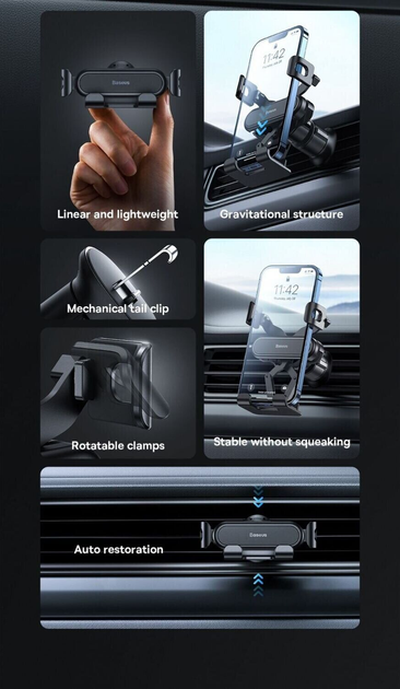 Кріплення для телефону Baseus Stable Gravitational Car Mount Lite (SUWX010001) Чорний - зображення 2