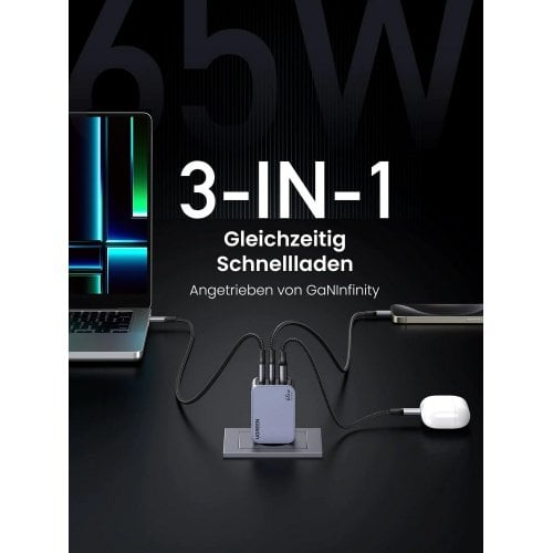Сетевое зарядное устройство для устройства Ugreen X755 Nexode Pro 2 x USB + USB Type-C 65W Grey (25871) - изображение 2