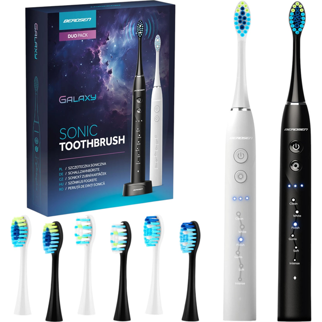 Набір електричних зубних щіток Berdsen Galaxy Duo Біла/Чорна + Brush Heads - зображення 1