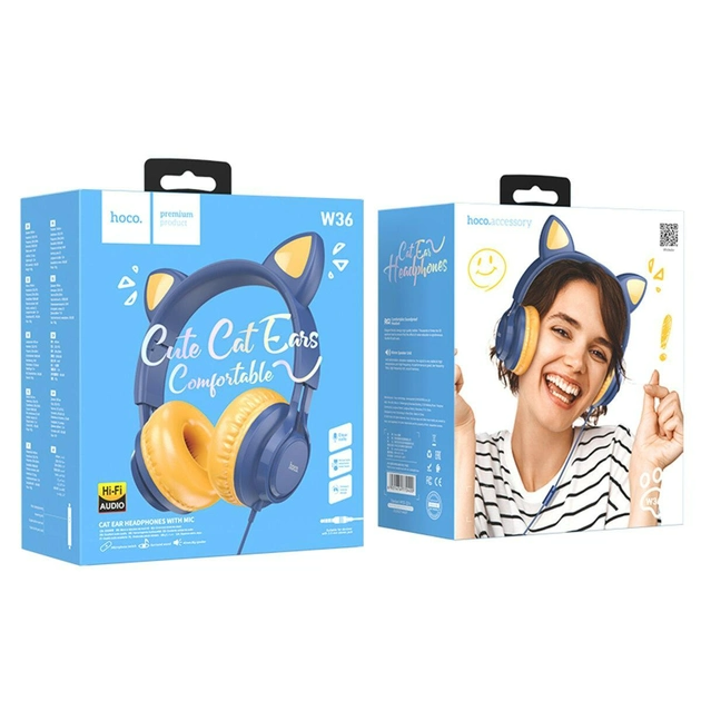 Навушники стерео HOCO W36 Cat ear headphones with mic midnight blue - Фото 2 Навушники стерео HOCO W36 Cat ear headphones with mic midnight blue - изображение 2