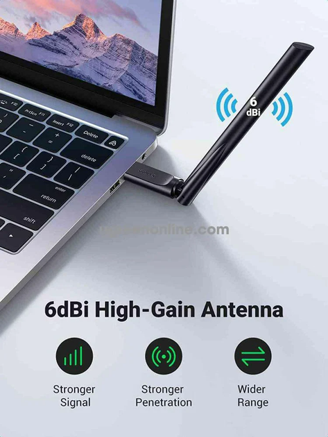 Wi-Fi USB Адаптер 2-диапазонный UGREEN CM496 с внешней антенной (UGR-90339) - Фото 2 Wi-Fi USB Адаптер 2-диапазонный UGREEN CM496 с внешней антенной (UGR-90339) - изображение 2