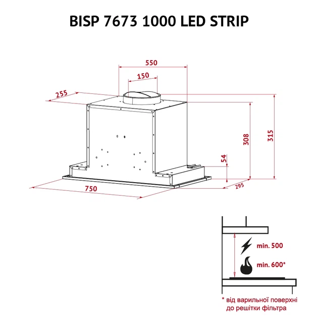 Витяжка повнобудована PERFELLI BISP 7673 WH 1000 LED Strip - зображення 11