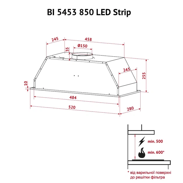 Витяжка повновбудована PERFELLI BI 5453 I 850 LED Strip - зображення 12