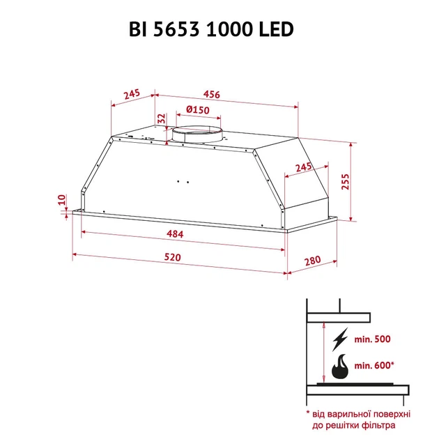 Витяжка повновбудована PERFELLI BI 5653 I 1000 LED - зображення 12
