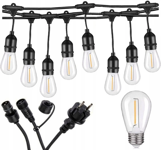 Садовая гирлянда 10м с 10 LED-лампами E27 – наружное декоративное освещение с возможностью соединения - изображение 5