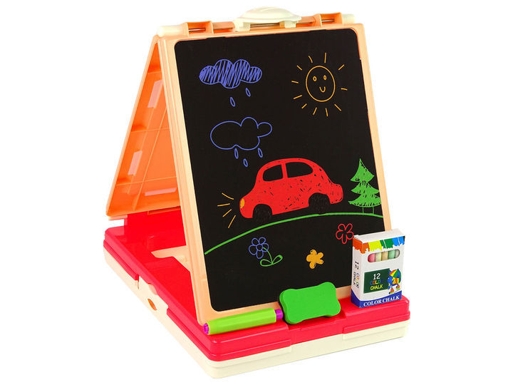 Stolik - tablica dwustronna do rysowania LEAN Toys 3w1, Różowy, kreda, pisaki i gra (5905515356350) - obraz 3