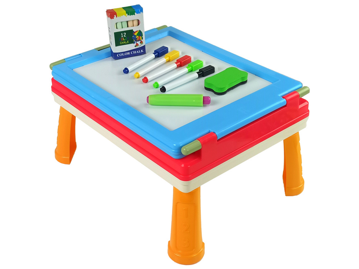 Stolik - tablica dwustronna do rysowania LEAN Toys 3w1, Niebieski, kreda, pisaki i gra (5904204754231) - obraz 3