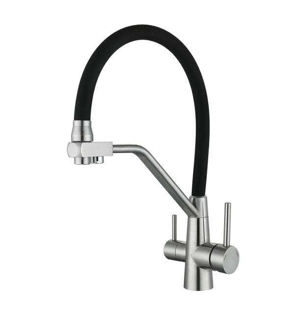 Змішувач для кухні Lidz Aria 020F3 Black/Nickel (під осмос та хол/гор. воду) - зображення 5