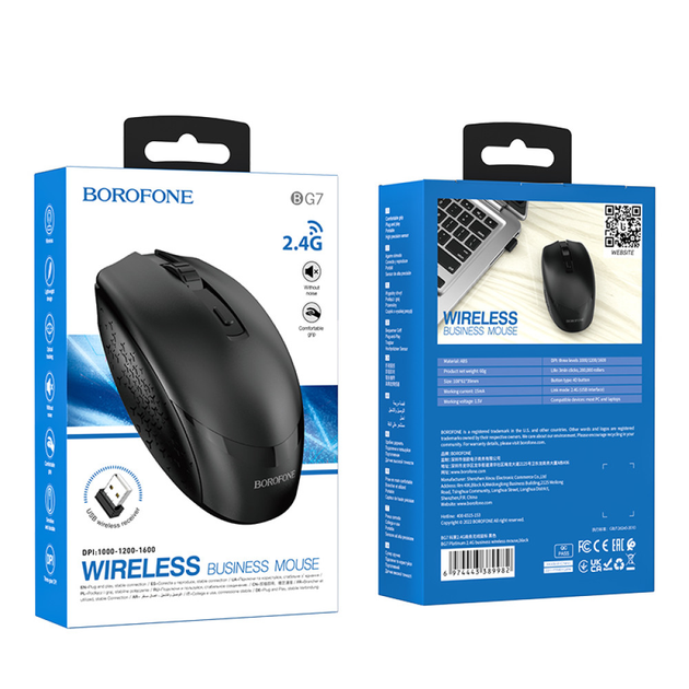 Мишка безпровідна Borofone BG7 Platinum 2.4G business wireless black - зображення 2