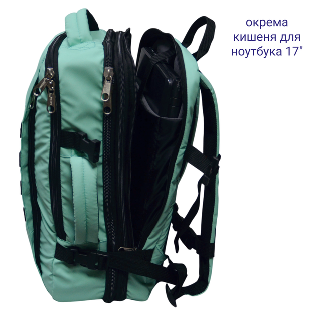 Рюкзак зелений DERBY CabinPack-40 з кишенею для ноутбука до 17,3" відділ для одягу об'єм 26-40 літрів 50 40 20 ручна поклажа в літак дорожній для подорожей 40 30 20 - зображення 7