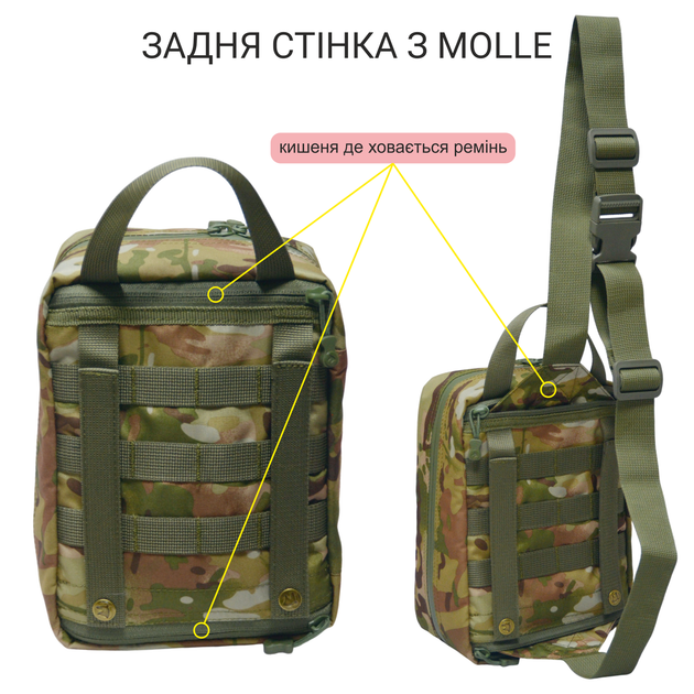 Тактична універсальна мобільна армійська аптечка DERBY M-Box MOLLE медична водостійка тривожна сумка на плече перша допомога мультикам - зображення 7