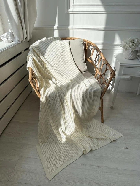 Плед вязаный ПРОВАНС Cotton молочный, 120х200см 039526 - изображение 2