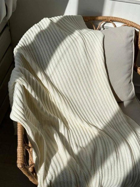 Плед вязаный ПРОВАНС Cotton молочный, 120х200см 039526 - изображение 3