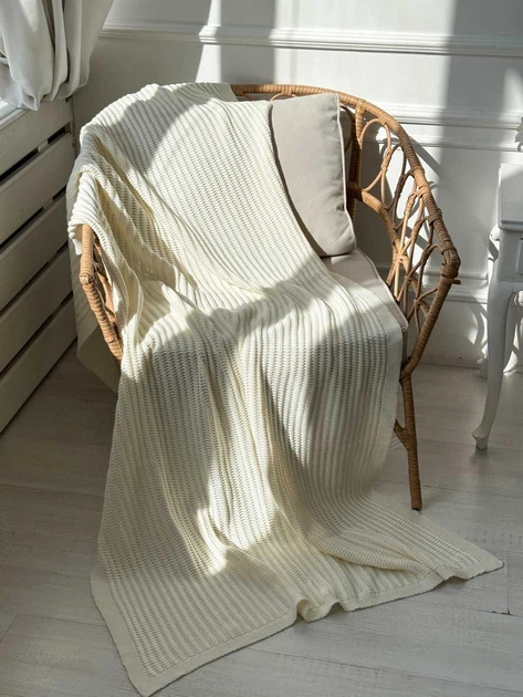 Плед вязаный ПРОВАНС Cotton молочный, 120х200см 039526 - изображение 5