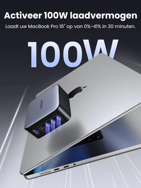 Зарядний пристрій UGREEN Nexode 100W GaN Fast Charger (x563), 5-Port, мережевий, PD3.0, QC4.0, USB 4C1A - зображення 2