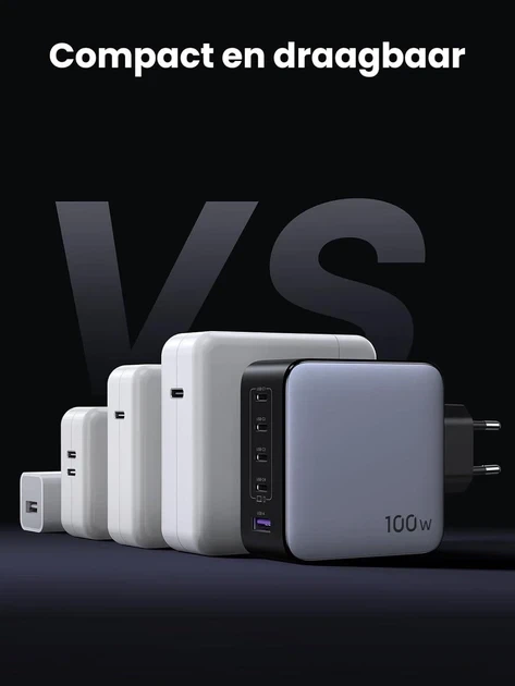 Зарядний пристрій UGREEN Nexode 100W GaN Fast Charger (x563), 5-Port, мережевий, PD3.0, QC4.0, USB 4C1A - зображення 5