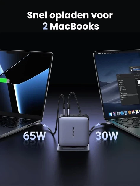Зарядний пристрій UGREEN Nexode 100W GaN Fast Charger (x563), 5-Port, мережевий, PD3.0, QC4.0, USB 4C1A - зображення 6