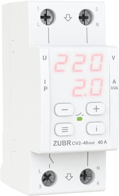 Реле напруги ZUBR CV2-40 red з контролем струму (40 А, 8 800 ВА) (4820120222160) - зображення 1