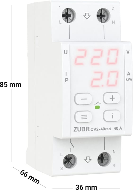 Реле напруги ZUBR CV2-40 red з контролем струму (40 А, 8 800 ВА) (4820120222160) - зображення 8