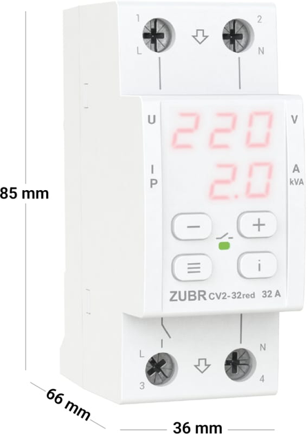 Реле напруги ZUBR CV2-32 red з контролем струму (32 А, 7 700 ВА) (4820120222689) - зображення 8