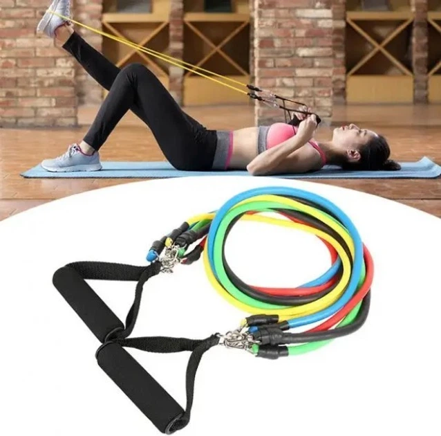 Набор эспандеров для фитнеса в чехле многофункциональный 5 жгутов Power Resistance Bands - изображение 6