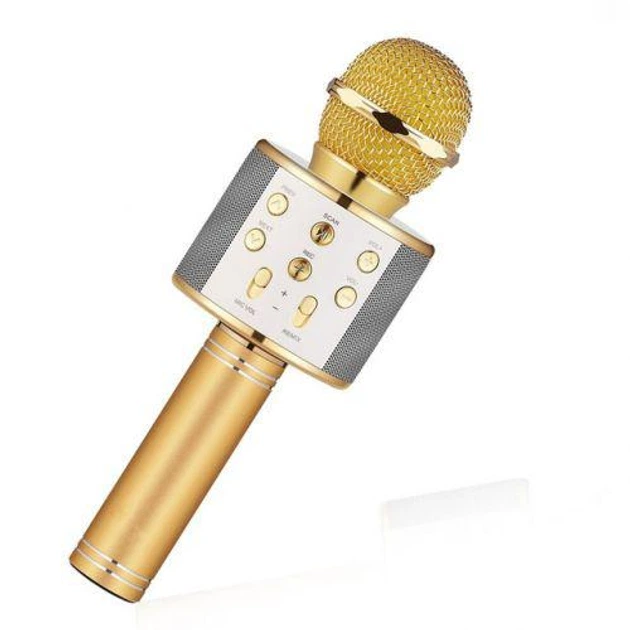 Микрофон караоке Bluetooth USB WSTER WS-858 беспроводной с колонкой Золото - изображение 2