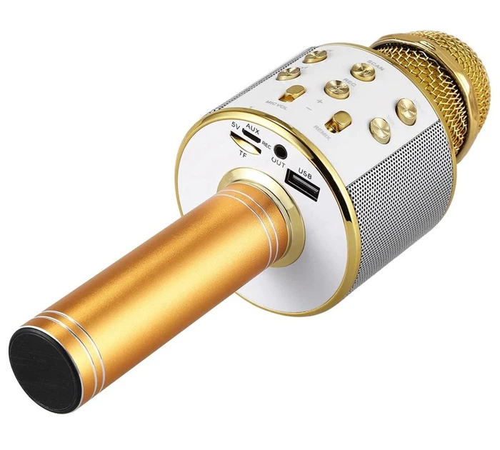 Микрофон караоке Bluetooth USB WSTER WS-858 беспроводной с колонкой Золото - изображение 4