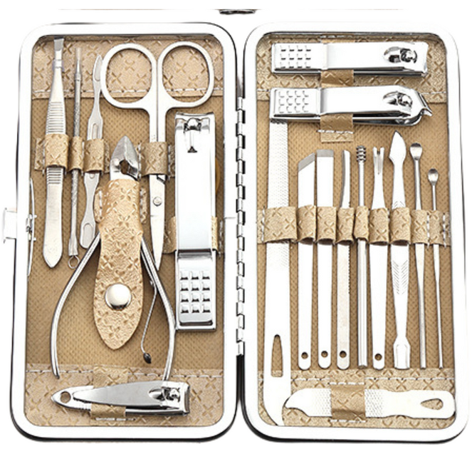 Zestaw do manicure i pedicure LEAN Toys w etui beżowy 20 el (5905991035466) - obraz 1