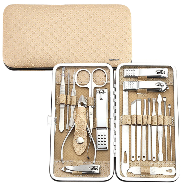 Zestaw do manicure i pedicure LEAN Toys w etui beżowy 20 el (5905991035466) - obraz 3