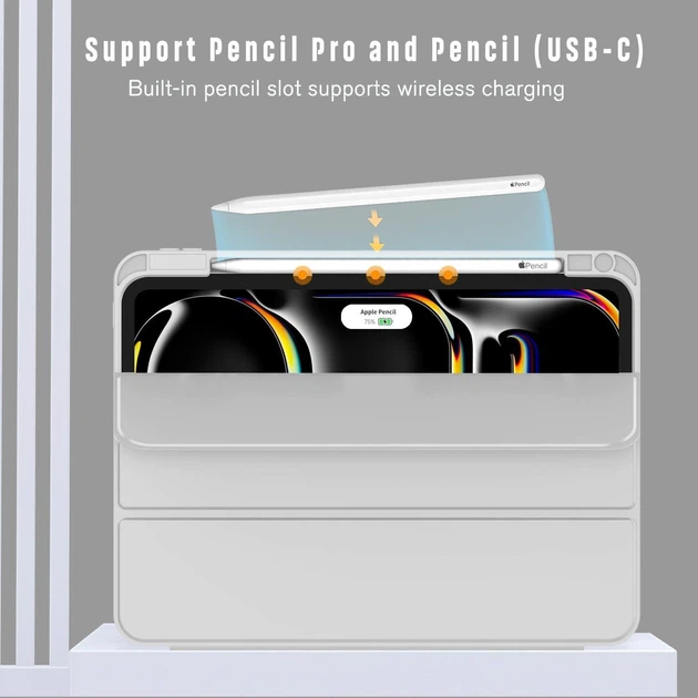 Силиконовый чехол обложка + Pencil Direct Charge + Pencil Holder BBM1 для iPad Pro 11" 2024 (M4)/2025(M5) Серый - изображение 4