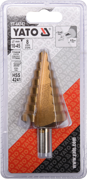 Wiertło stopniowe do metalu z powłoką tytanową YATO HSS-TiN 10-45 mm (YT-44742) - obraz 6