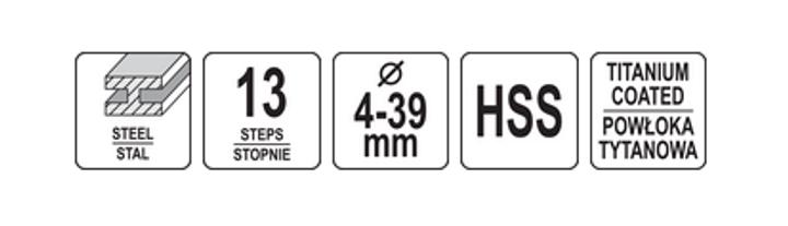 Wiertło stożkowe stopniowe do metalu z powłoką tytanową STHOR HSS 4-39 mm (22613_v) - obraz 5