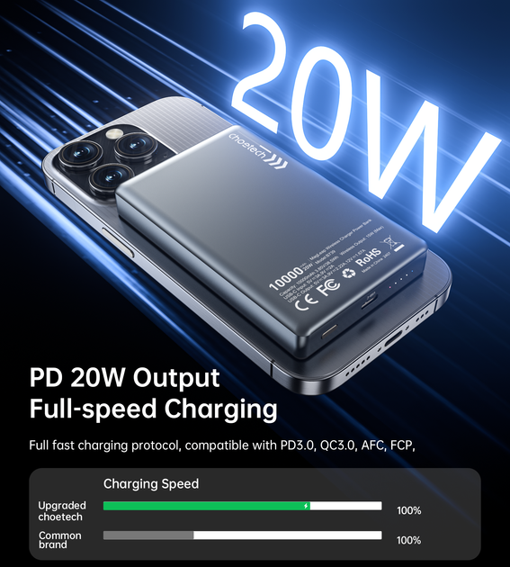 Додаткова зовнішня батарея Choetech PD 20W 10000 mAh Ultra-Thin Magnetic Power Bank Black (B739-BK) - зображення 6